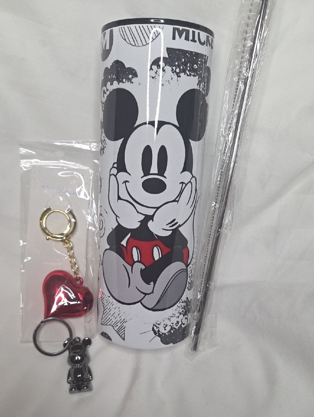 Mickey Mouse Stainless Tumbler with Red Accent, and 2 Bag Charms